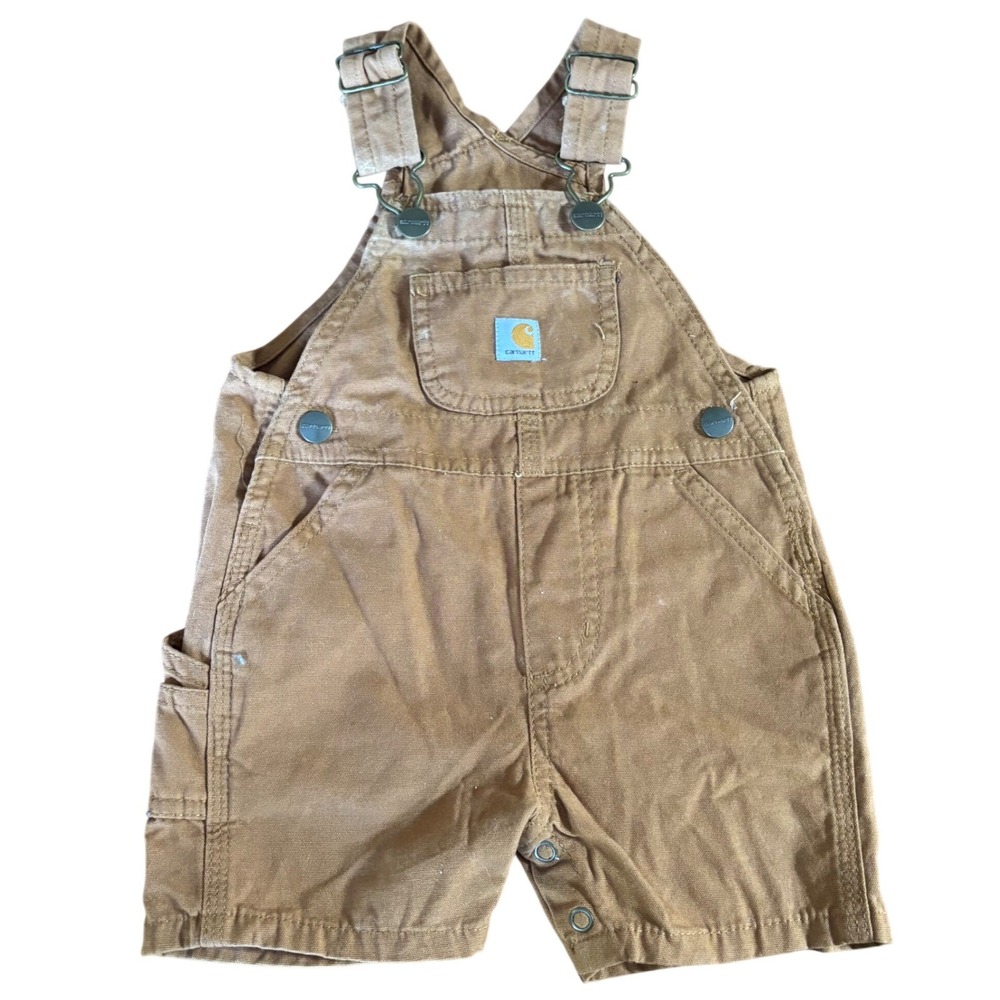 Carhartt Kids | 6M | Brown‎ Canvas SHORTS Bib Overalls | Shortalls | Snap Crotch
